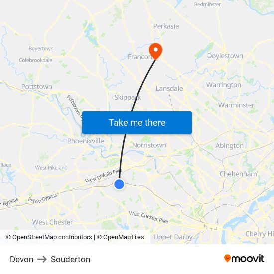 Devon to Souderton map