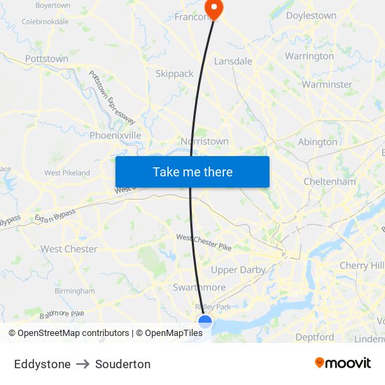 Eddystone to Souderton map