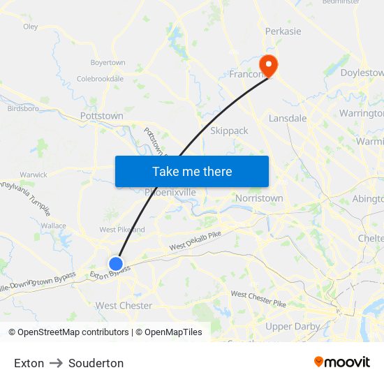Exton to Souderton map