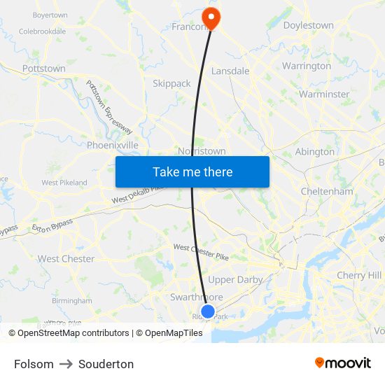 Folsom to Souderton map