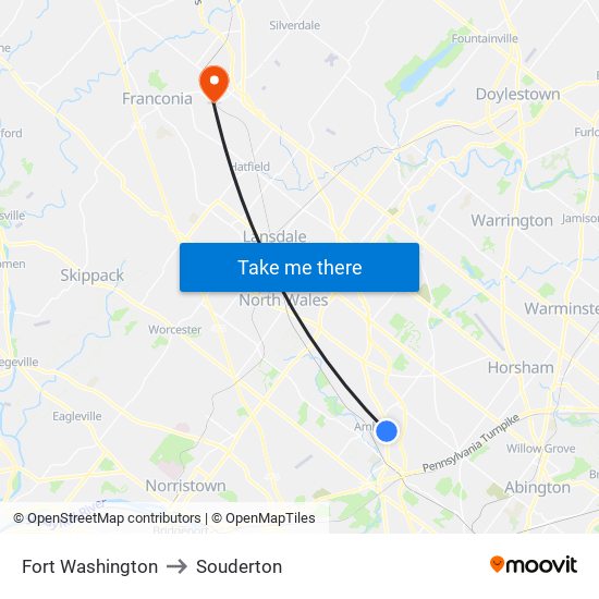 Fort Washington to Souderton map