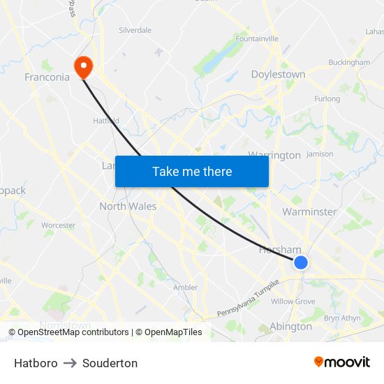 Hatboro to Souderton map