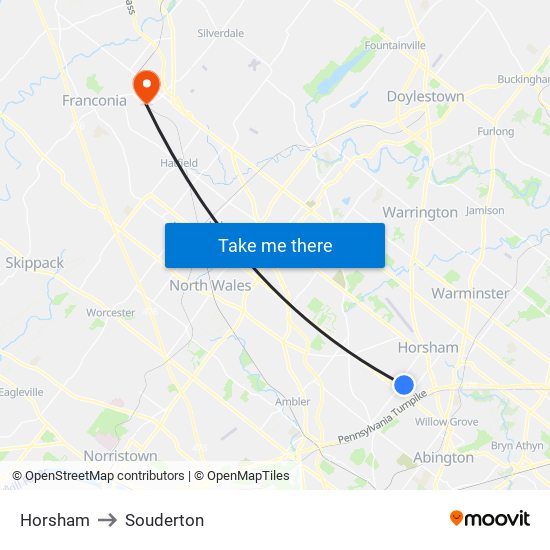 Horsham to Souderton map