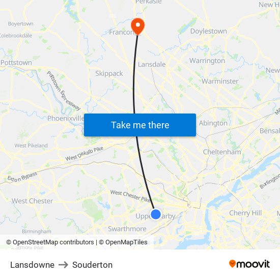 Lansdowne to Souderton map