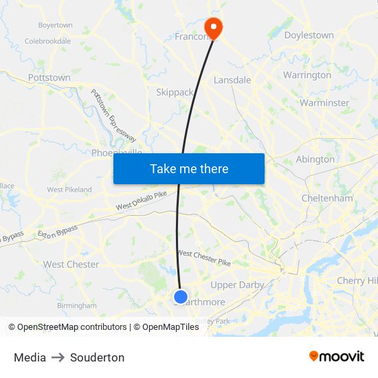 Media to Souderton map