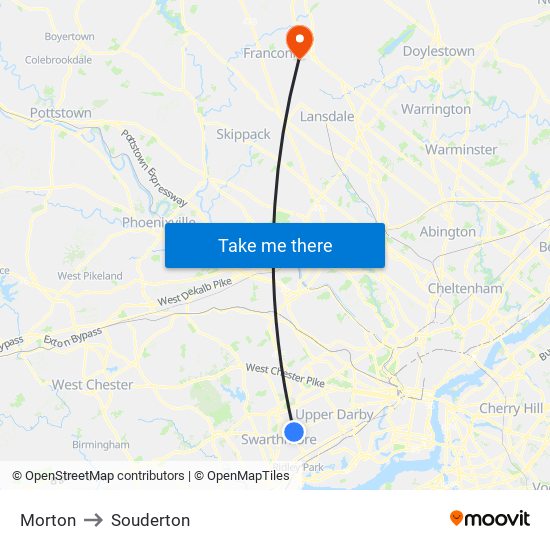 Morton to Souderton map