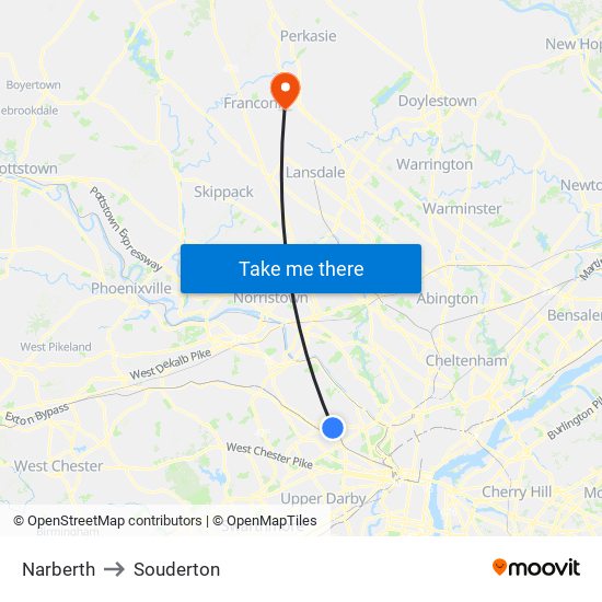 Narberth to Souderton map