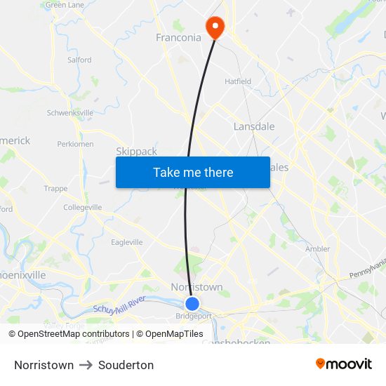 Norristown to Souderton map
