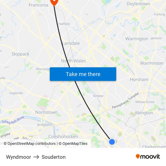 Wyndmoor to Souderton map