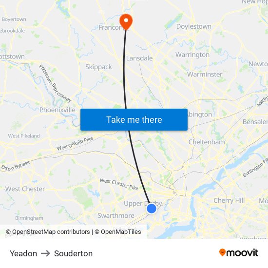 Yeadon to Souderton map