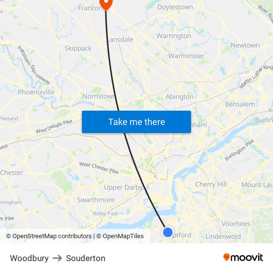 Woodbury to Souderton map