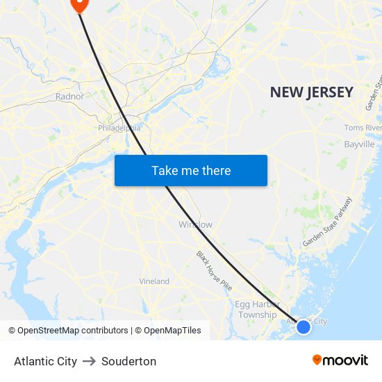 Atlantic City to Souderton map