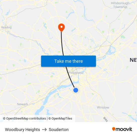 Woodbury Heights to Souderton map