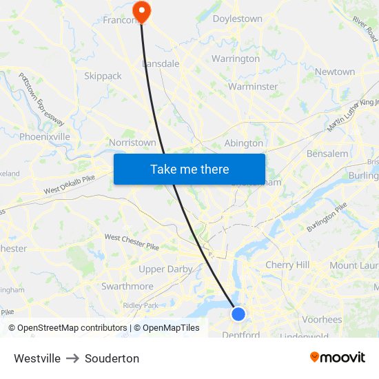 Westville to Souderton map