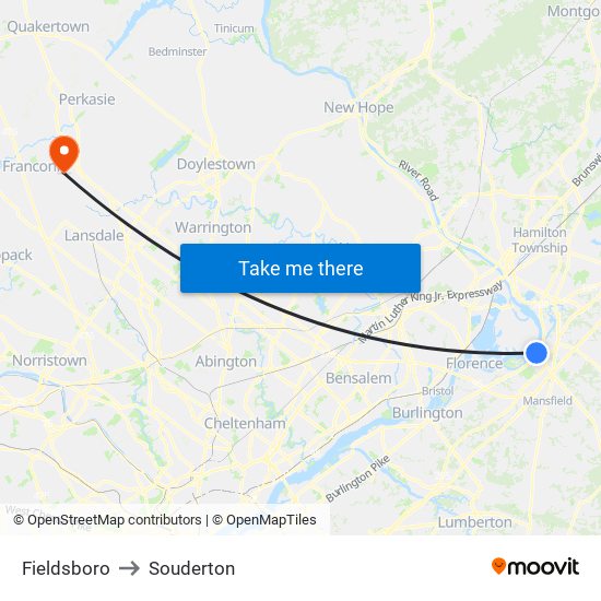 Fieldsboro to Souderton map