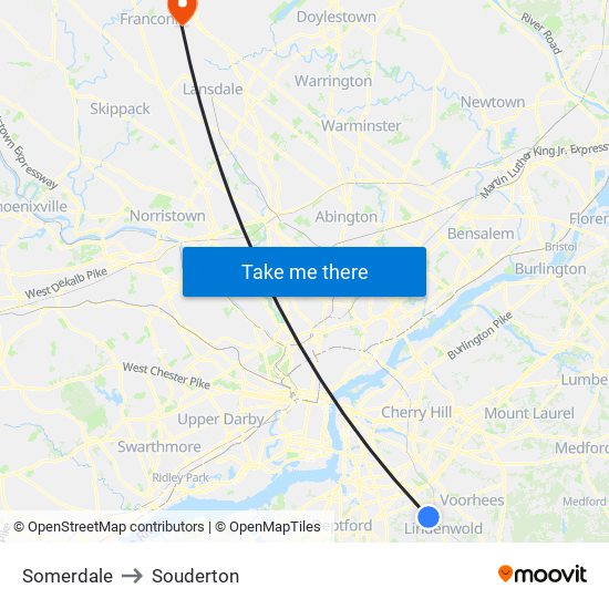 Somerdale to Souderton map