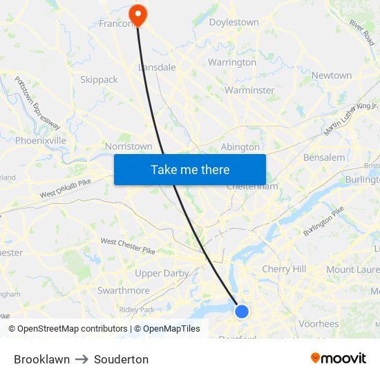 Brooklawn to Souderton map
