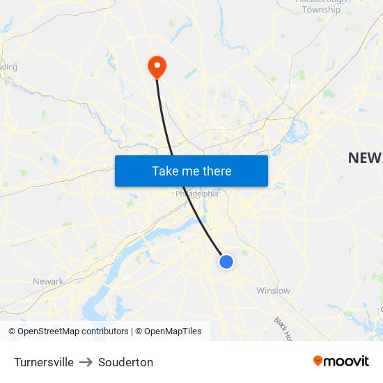 Turnersville to Souderton map