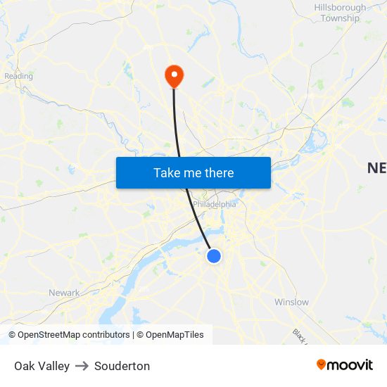 Oak Valley to Souderton map