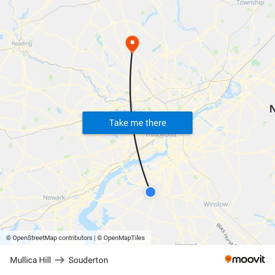 Mullica Hill to Souderton map