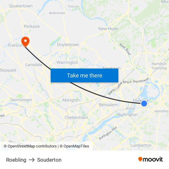 Roebling to Souderton map