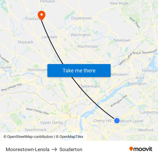 Moorestown-Lenola to Souderton map