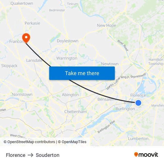Florence to Souderton map