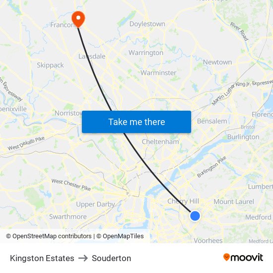 Kingston Estates to Souderton map