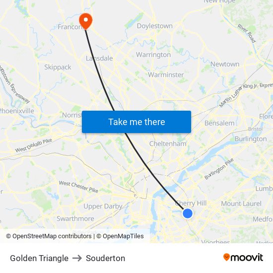 Golden Triangle to Souderton map