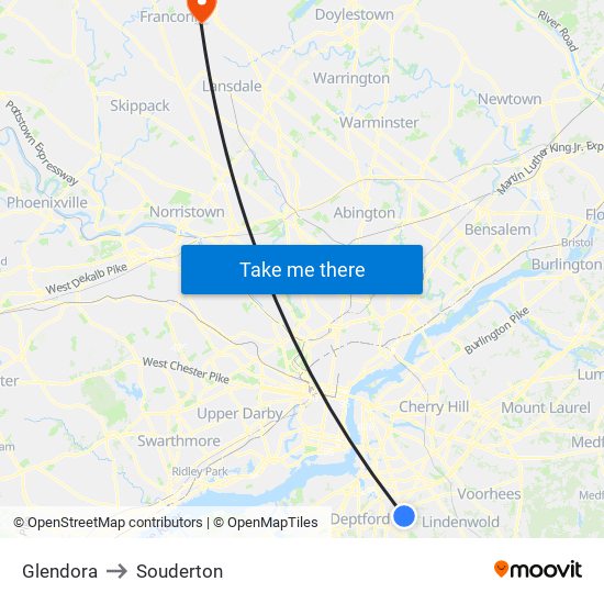 Glendora to Souderton map