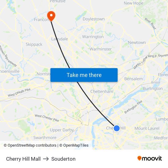 Cherry Hill Mall to Souderton map