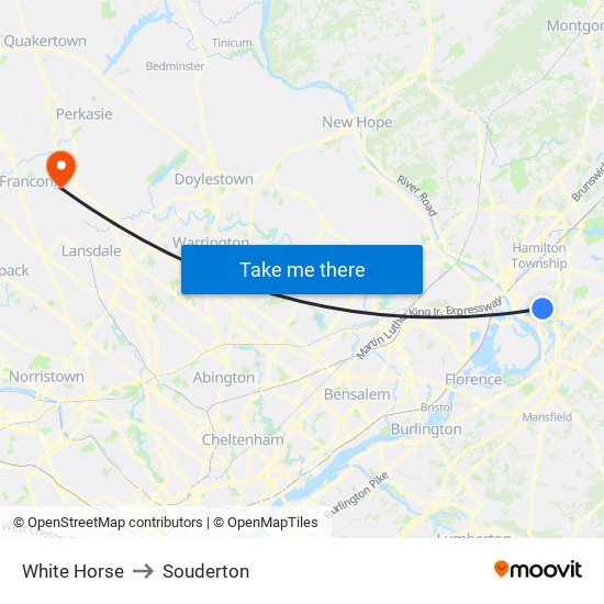 White Horse to Souderton map