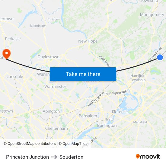 Princeton Junction to Souderton map