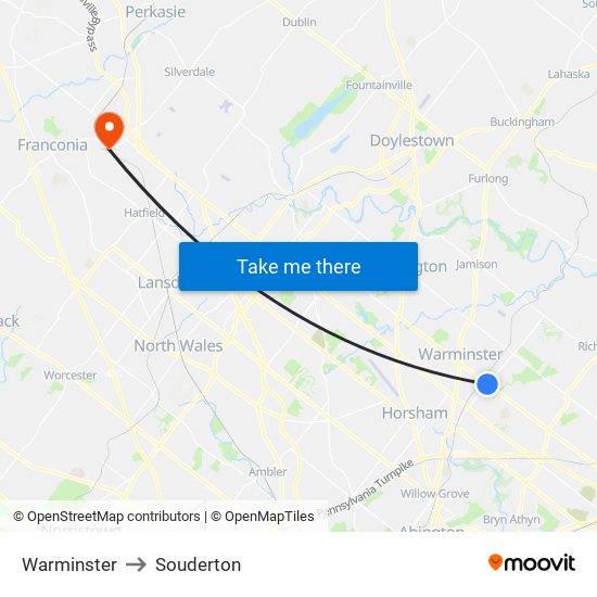 Warminster to Souderton map