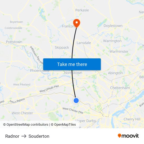 Radnor to Souderton map