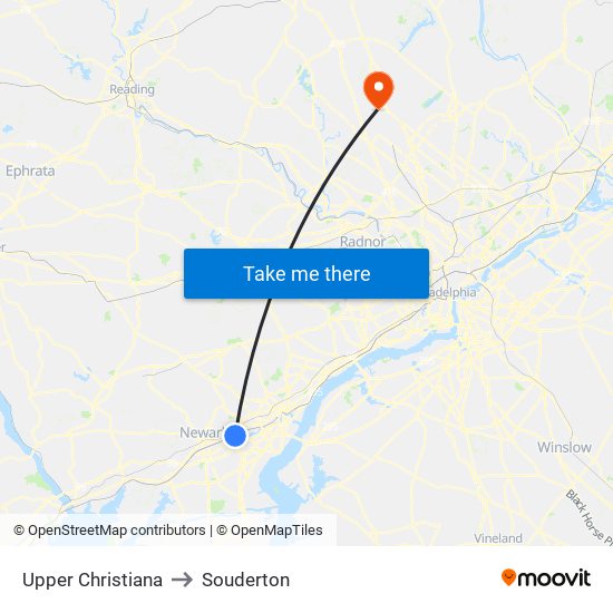 Upper Christiana to Souderton map
