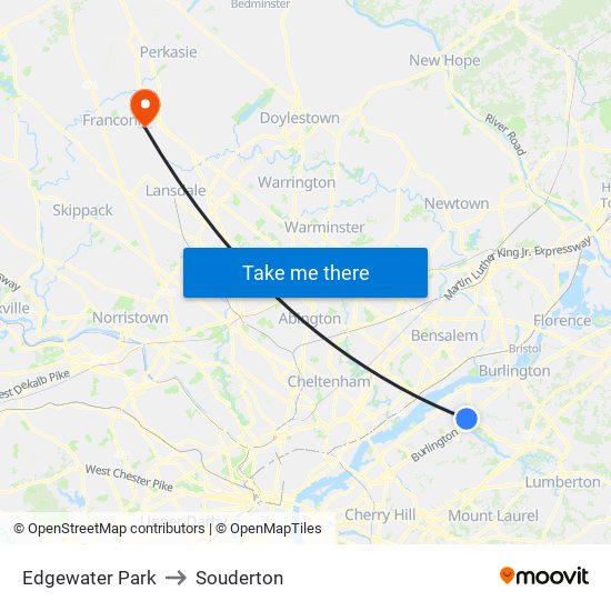 Edgewater Park to Souderton map