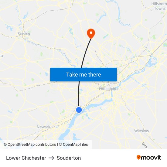 Lower Chichester to Souderton map