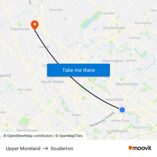 Upper Moreland to Souderton map