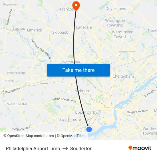 Philadelphia Airport Limo to Souderton map