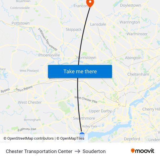 Chester Transportation Center to Souderton map