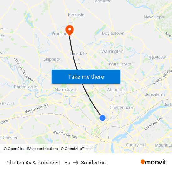 Chelten Av & Greene St - Fs to Souderton map