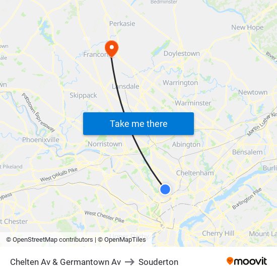 Chelten Av & Germantown Av to Souderton map