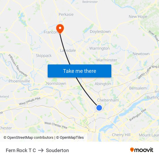 Fern Rock T C to Souderton map