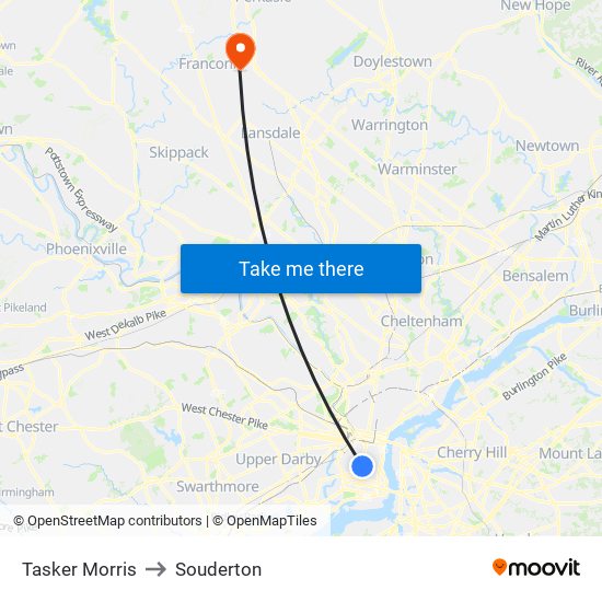 Tasker Morris to Souderton map