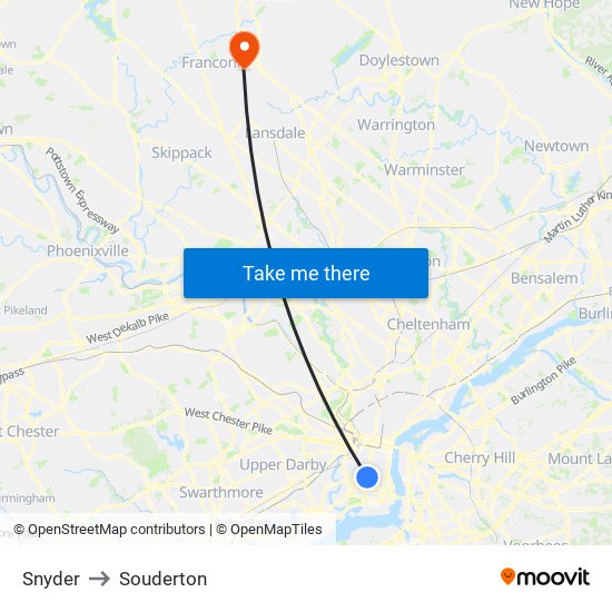 Snyder to Souderton map