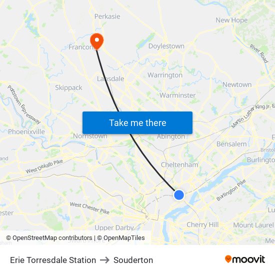 Erie Torresdale Station to Souderton map