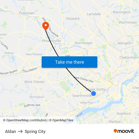 Aldan to Spring City map