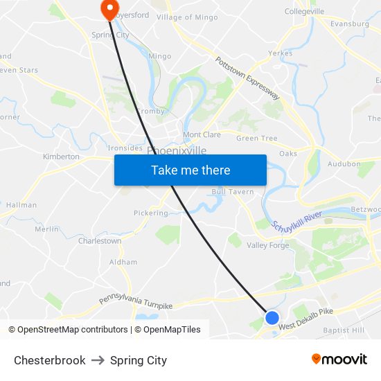 Chesterbrook to Spring City map