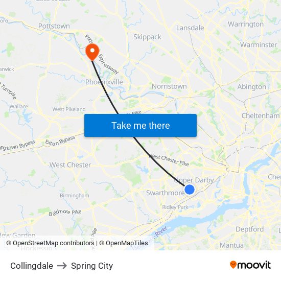 Collingdale to Spring City map